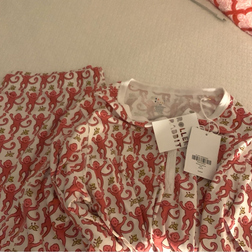 Roller Rabbit Pink Monkey Print Pajama Set NWT